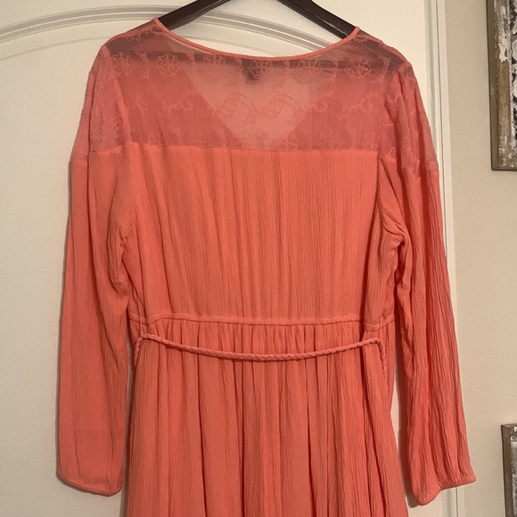 Peach 🍑 Lace Chiffon Dress with Belt - Picture 6 of 8